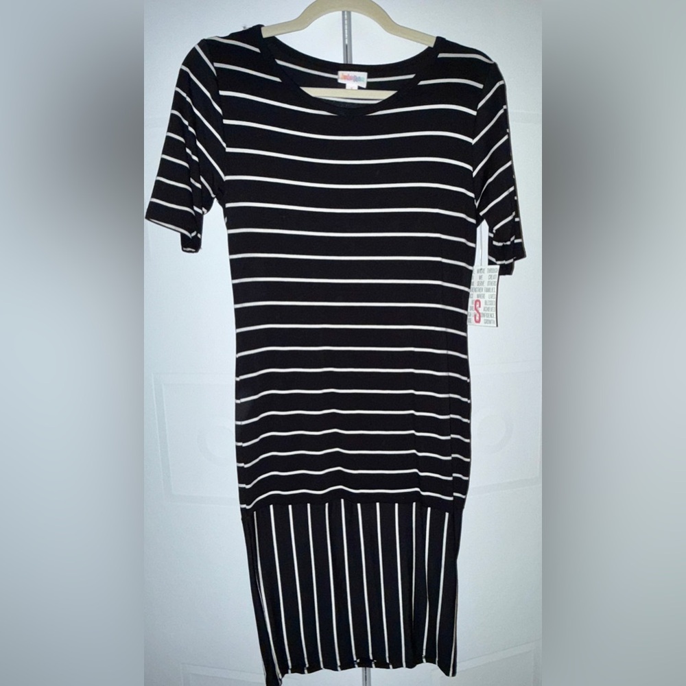 LuLaRoe Black & White Striped Midi Dress